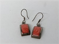 .925 Sterling Silver Pink Stone Earrings