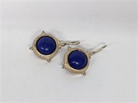 .925 Sterling Silver Blue Stone Earrings