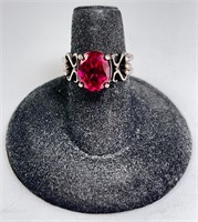 Sterling Large Faceted Ruby Ring 4 Grams Size 6
