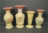 Four Fenton Burmese Decorated Vases