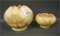 Two Fenton Decorated Burmese Rose Bowls