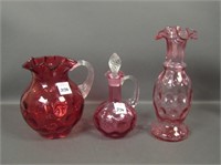 Three Fenton Cranberry IVT Glass Items