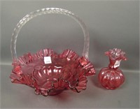 Two Fenton Cranberry Glass Items