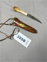 Bone Handled Knife with Wooden Sheath and Brass
