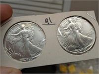 2 - 1991 silver american eagle coins