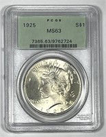 1925 Peace Silver $1 OGH PCGS MS63