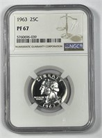 1963 Washington Silver Quarter Proof NGC PF67