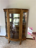 Vtg Oak China Cabinet 4- Shelves Mirrored Back...