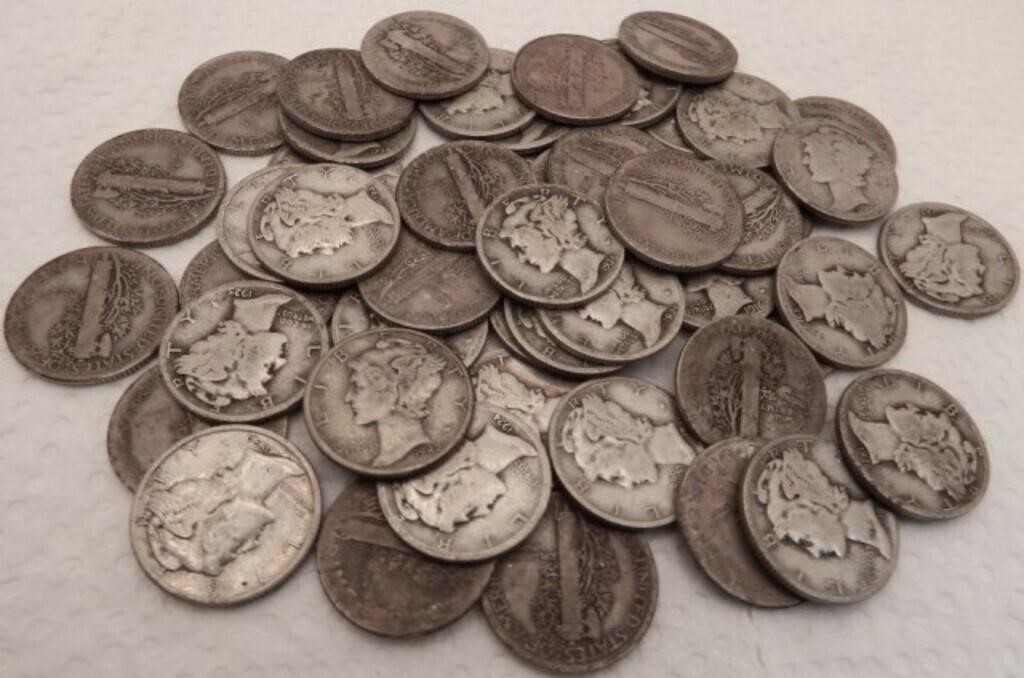 (51) 90% Silver Mercury Dimes - Coins