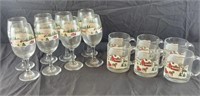 8 Christmas Wine Glasses and 6 Mugs