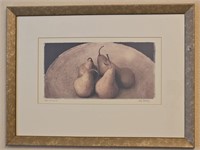 Signed Print of Pears in Wooden Frame