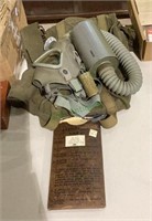 WW II gas mask with defoger, paperwork and