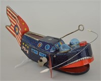 KO Japan Pioneer Space Whale Tin Litho Wind-up Toy