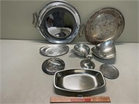LARGE LOT OF  SILVER PLATE SERVING PLATTER MORE