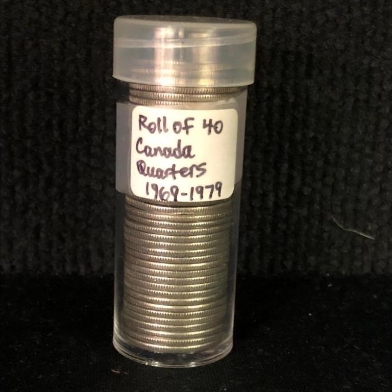 Roll of (40) 1969-1979 Canada Quarters