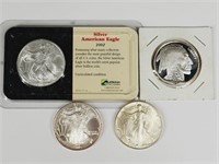 (4) 1 OZT Silver US Coins: Silver Eagle & Buffalo