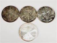 (4) 1 OZT Silver Eagle Coins: 2008, 1987 (3)