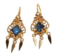 18kt Gold Ceylon Sapphire Antique Style Earrings