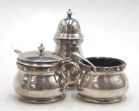 Victorian three piece  silver condiment set