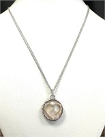 14 Kt Silver .25 CT Diamond Heart MOP Necklace