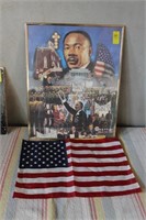 MARTIN LUTHER KING FRAMED POSTER AND AMERICAN FLAG