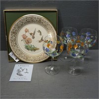 Lenox Hummingbird Plate - Hand Painted Glasses