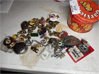 Collection of vintage pins, pocketwatch and more
