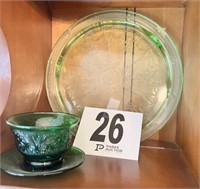 Depression Glass Plate & Oat Meal Cup & Saucer