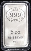 (1) 5 OZ .999 SILVER JBR RECOVERY LTD BAR