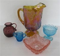 Grape & Cable Carnival Glass Pitcher, Pink Cut