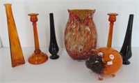 Art Glass & Vases. Orange Candle Sticks Measures