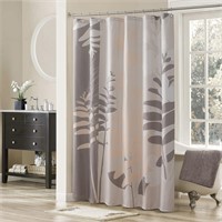 Waterproof Gray Floral Bathroom Curtains