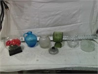 VARIOUS MCM VASES, BLUE CRACKLE GLASS