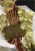 LOT OF GOLD LAME AND WINE WIDE RIBBON AND TULLE