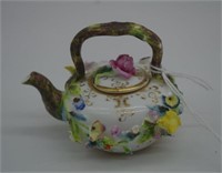 Spode flower encrusted miniature kettle