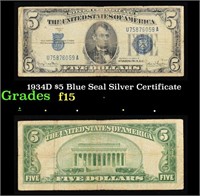 1934D $5 Blue Seal Silver Certificate Grades f+