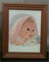 Framed Picture Of Baby, Approx. 14 1/2"×17"