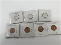 Uncirculated wheat and steel cents X6