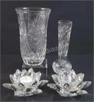 Crystal & Pressed Glass Vases w Petal Candle