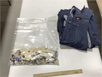 Buttons Lot w/ denim overalls - no visible size