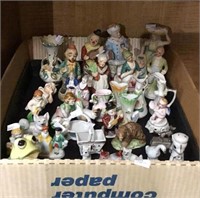 Terrific box lot assorted figurines, vases, etc.