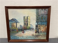 Signed Framed Oil Painting- City Scene