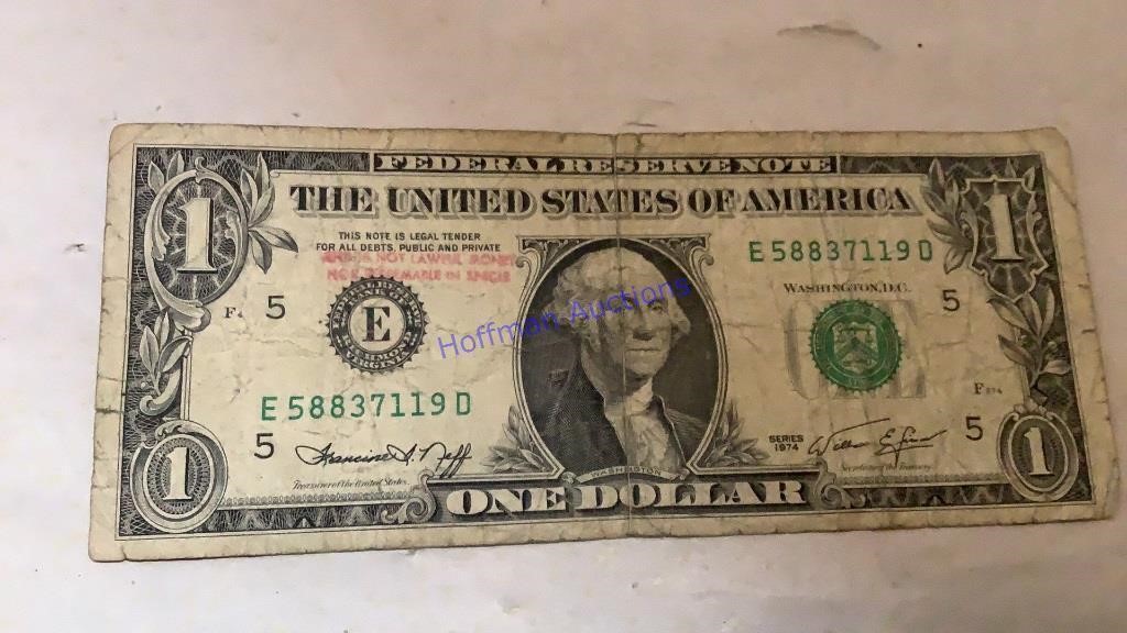 1974 $1.00 bill, stamped not lawful