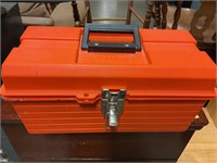 Plastic tool box with art supplies