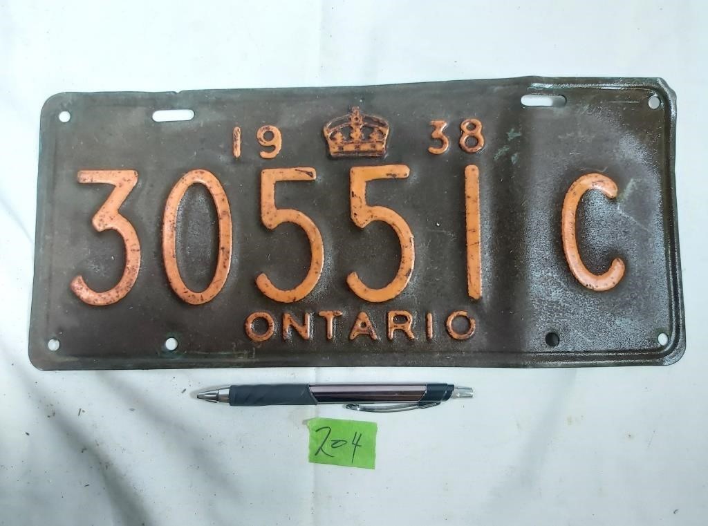 1938 Ontario licence plate