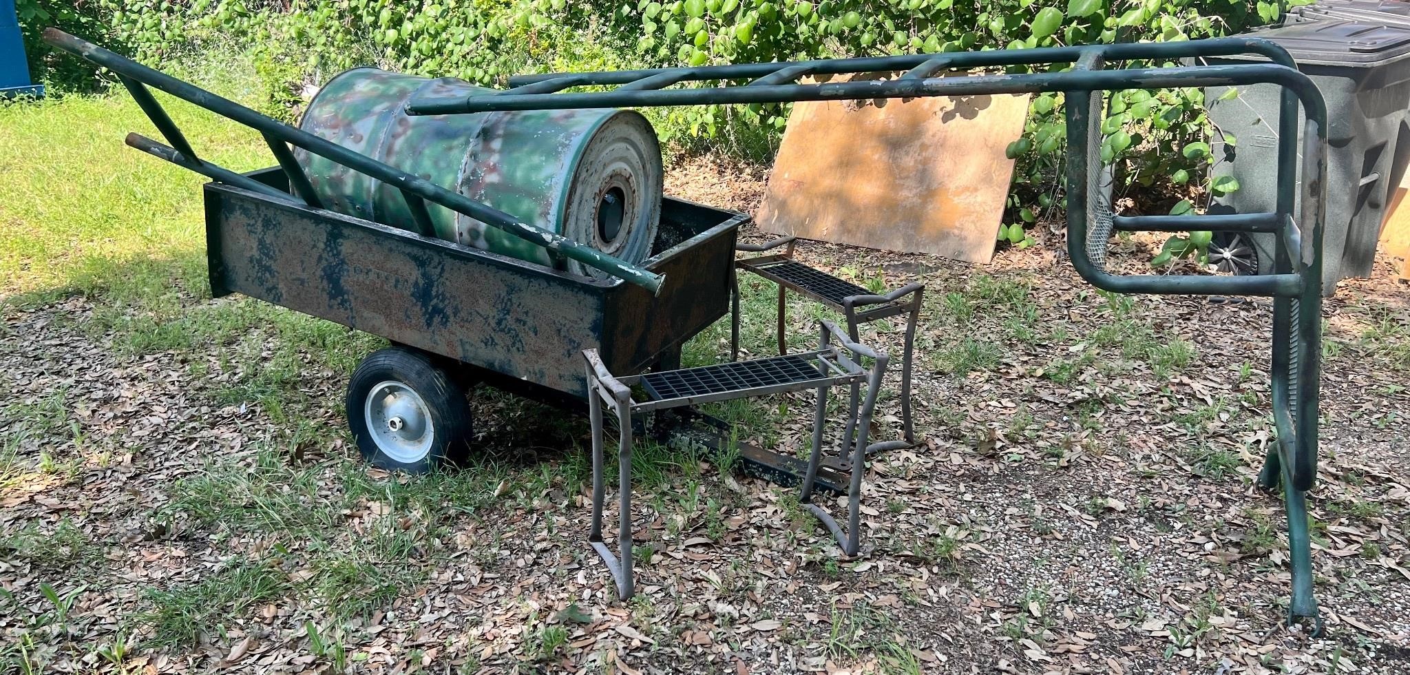 Feeder Barrel, ladder, Wheeled Dump Cart & More