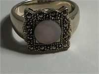 MOTHER OF PEARL, MARCASITE, 925 STERLING RING w NF