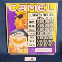 Joe Camel Store Window Hours sign