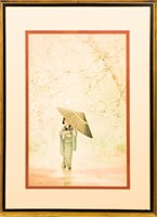Japanese Watercolor of Woman with Parasol