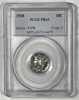 1938 Mercury Silver Dime Proof PCGS PR63